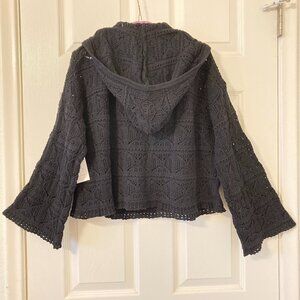 NWT, SZ L, 100% COTTON, Crochet HOODIE, Black
